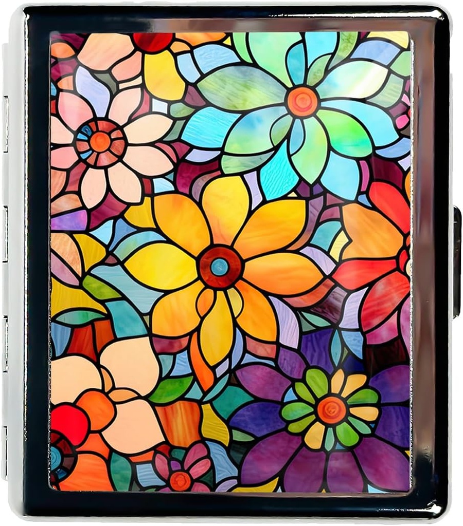 Travel Pill Organizer Small Pill Case for Purse Essentials 7 Days Cute Pill Box with Mirror Portable Pill Box for Pocket or Purse Pill Containe Travel Gifts (Stained Glass Flowers)