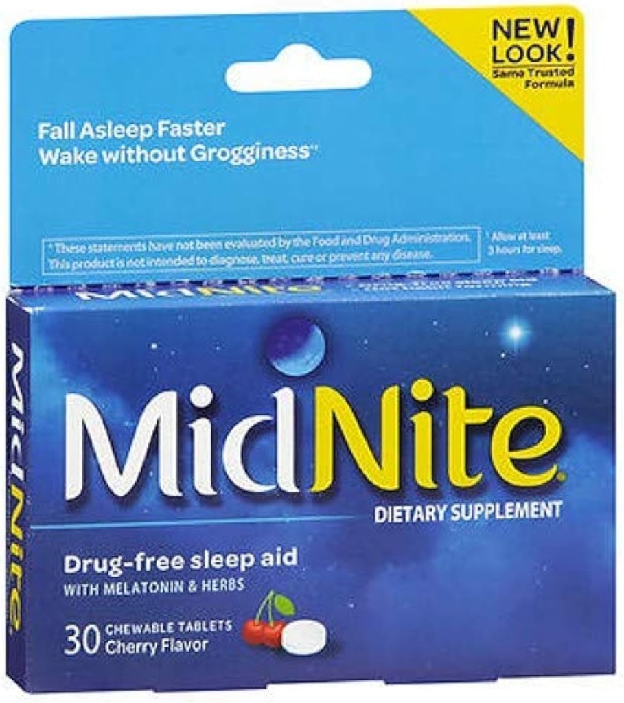 MidNite Sleep Health for lejlighedsvis søvnløshed, 30 tyggetabletter (pakke med 3)