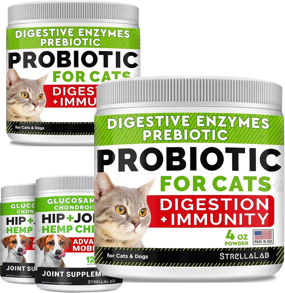 8oz Probiotika Pulver + 240ct Hemp Glucosamin Fælles tillæg Bundle - Relieves Diarré + fælles smertelindring - fordøjelige enzymer + Prebiotika + Omega 3, Hamp Oil + Chondroitin, MSM - Made in USA