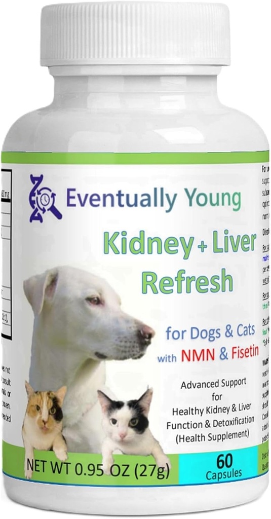 𝗘𝘃𝗲𝗻𝘁𝘂𝗮𝗹𝗹𝘆 𝗬𝗼𝘂𝗻𝗴 12-in-1 Kidney Support Restore for Cats & Dogs: Super Phosphate Binder w/NMN, Fisetin, Antioxidants, Prebiotic & Probiotic 4 Healthy Kidney & Liver Functions (60 Caps)