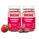 BeLive Elderberry Gummies med zink og C-vitamin - immunforsvar supplement med D-vitamin, A, E, B12 - Gummies for sunde knogler & tænder, Vegan, Keto & Non- GMO - Raspberry Flavor 124; 2-Pack