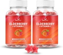 BeLive Elderberry Gummies med zink og C-vitamin - immunforsvar supplement med D-vitamin, A, E, B12 - Gummies for sunde knogler & tænder, Vegan, Keto & Non- GMO - Raspberry Flavor 124; 2-Pack