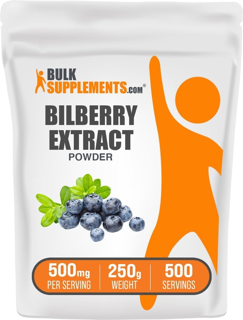 BulkSupplements.com Bilberry Extract Powder - Bilberry Extract Supplement, Urteudtræk - Vegan & Glulten Free, 500mg per servering, 250g (8,8 oz) (Pack of 1)