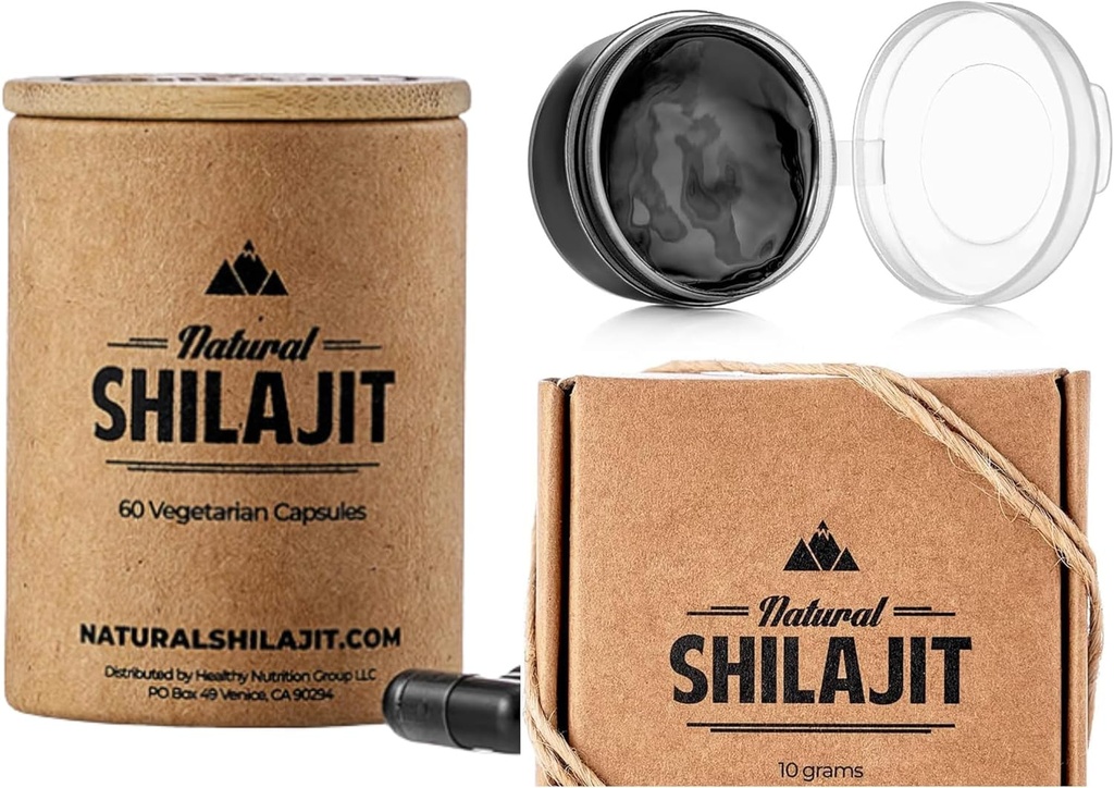 Naturlig shilajit Resin - 10 Gram Shilajit supplement med Fulvic syre & trace mineraler, Plante baserede næringsstoffer & NATURAL SHILAJIT kapsler (1-2 måneder Tilgang) - 60 Tæl - Shilajit supplement