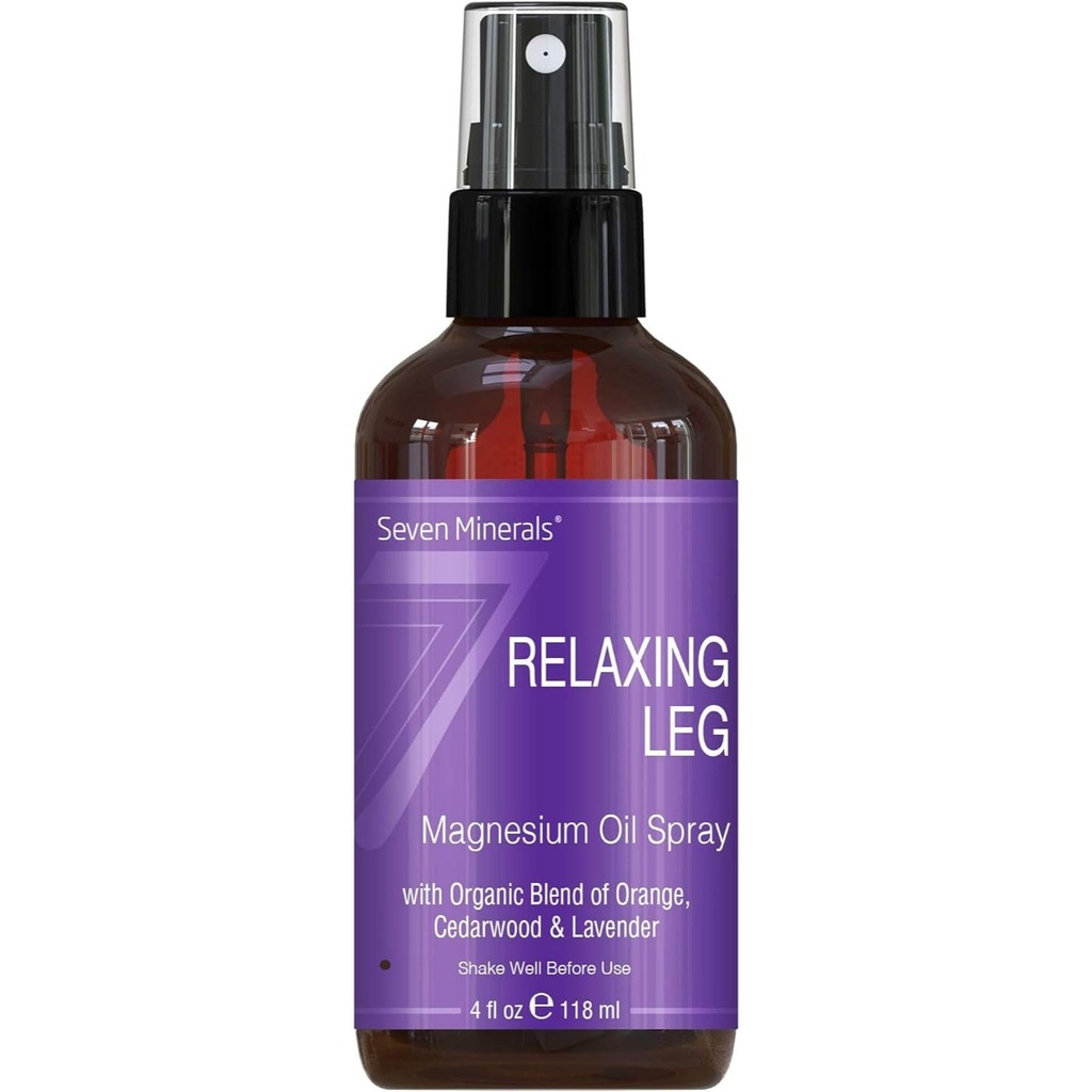 Syv mineraler Afslappende Leg Magnesium Spray, kraftfuld blanding af essentielle olier (Orange, Cedarwood, & Lavendel), at Calms Legs naturligt. 4 fl oz