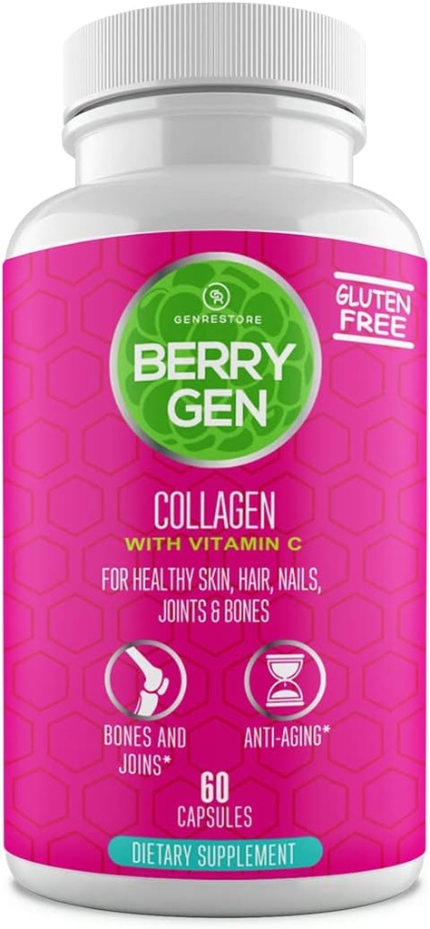 Collagen Peptider tillæg med C-vitamin, biotin og hyaluronsyre - 60 kapsler - Naturformel - Understøtter Joints, hår, hud og negle - Made in USA