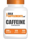 BulkSupplements.com Koffein 200mg kapsler - Koffein Kosttilskud, Koffein piller 200mg - til energistøtte, 1 Koffein Capsule per Serving, 120 Kapsler (pakke med 1)