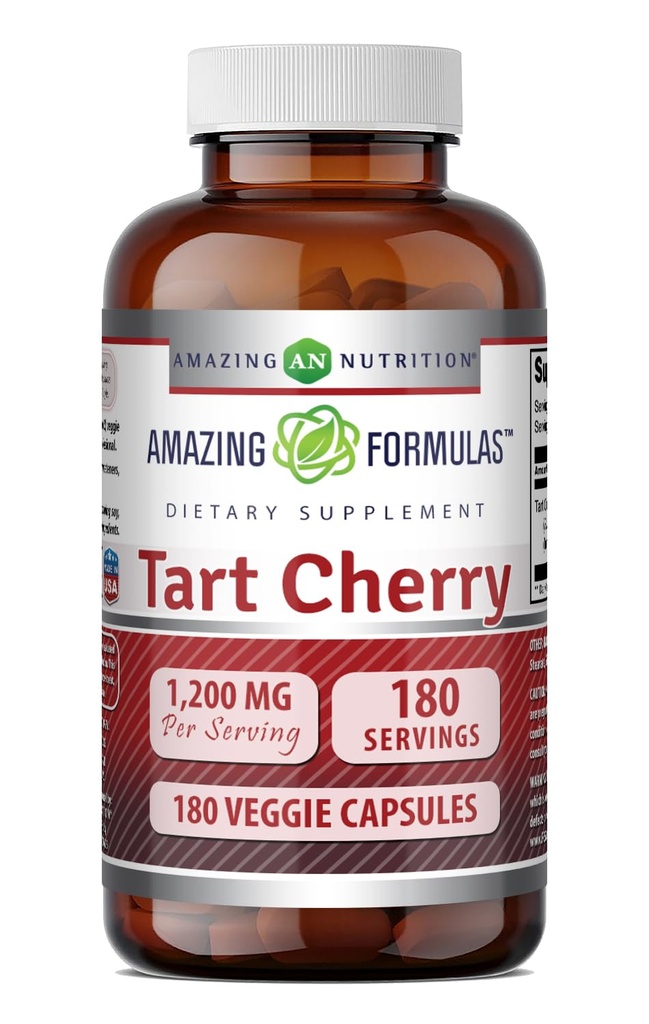 Amazing Formulas Tart Cherry 1200 MgPer Serving Medic124; 180 Veggie Kapsler Supplement 124; Non- GMO Medic124; Gluten Free Medic124; Lavet i USA
