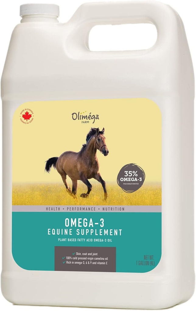 Camelina Oil for Heste, 1 Gallon af Olimega Farm Budd124; Høj i Omega-3 & Vitamin E Budd124; Støtte til sunde Joints, Coat & Skin Budd124; Pure & Cold Pressed
