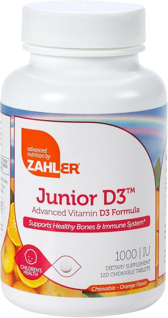 Zahler Junior D3 Chewable 1000IE, Kids Vitamin D, Great Tasting Chewable D-vitamin til børn, Optimal Vitamin D3 1000 IE til børn, Certificeret Kosher, 240 Chewable Tablets