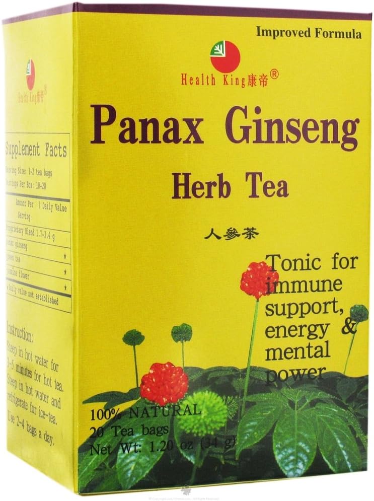 Health King Panax Ginseng Herb Tea, Teabags, 20-greve Box (pakke med 4)