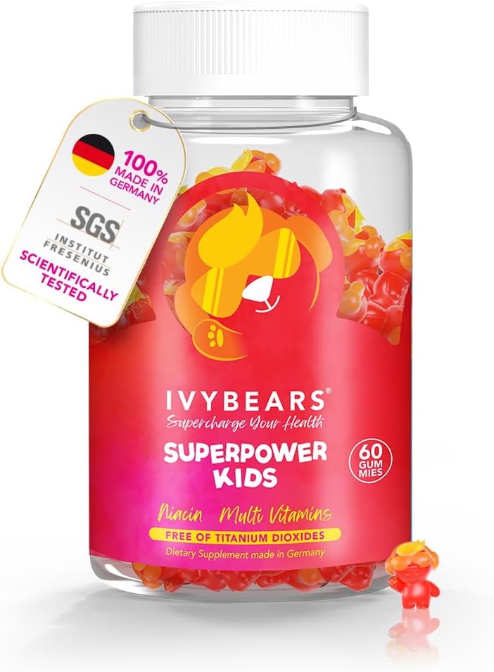 IvyBears ® Superpower Kids - Multivitamin Gummies for immunforsvar - Styrke børns immunsystemer med vitaminer C, D2, B6, A - Fuldt naturligt Berry- smag - Germany-Made Daily Supplement