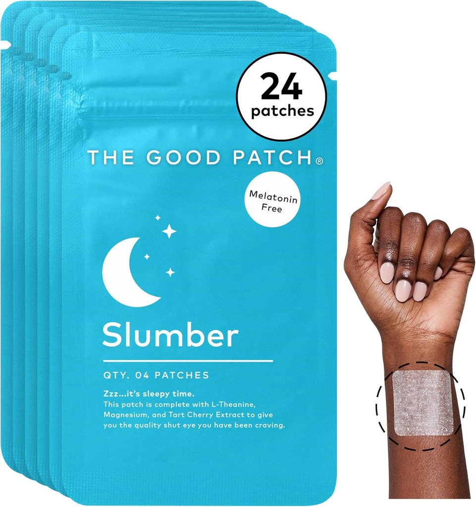 The Good Patch Slumber Sleep Patch Support, Melatonin Free, Sustained Release, Natural Patch with L-Theanine, Magnesium, Tart Cherry Extract, Plant Powered Wearable Wellness (24 Total Patches)
