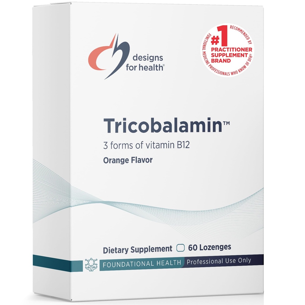 Design til sundhed B12 Tricobalamin Lozenges - 3000mcg Triple B12 Quick Opløs tabletter med Methylcobalamin, Adenosylcobalamin + Hydroxocobalamin - Natural Orange Flavor (60 Lozenges)