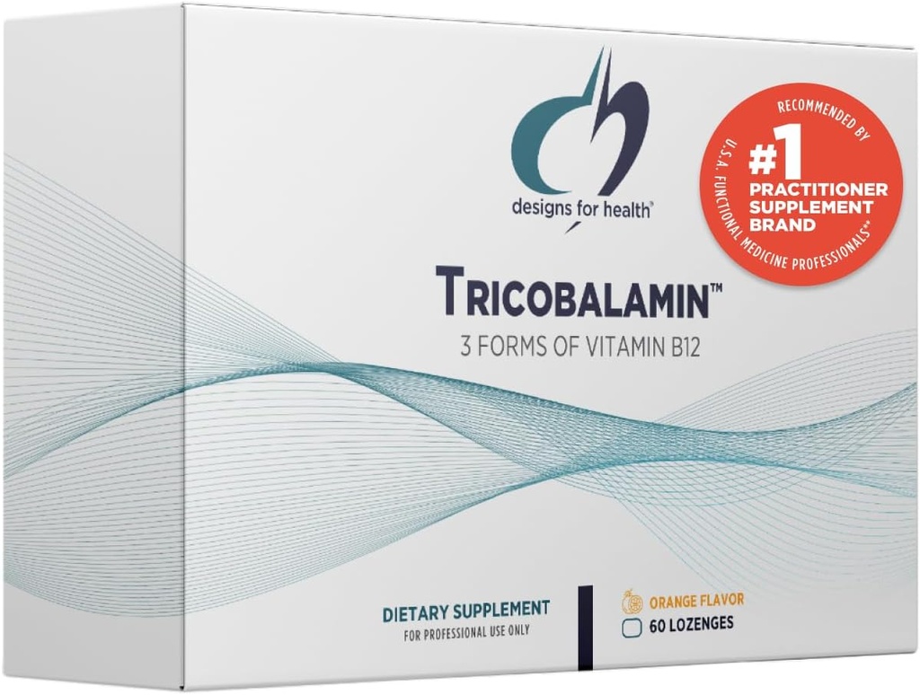 Design til sundhed B12 Tricobalamin Lozenges - 3000mcg Triple B12 Quick Opløs tabletter med Methylcobalamin, Adenosylcobalamin + Hydroxocobalamin - Natural Orange Flavor (60 Lozenges)