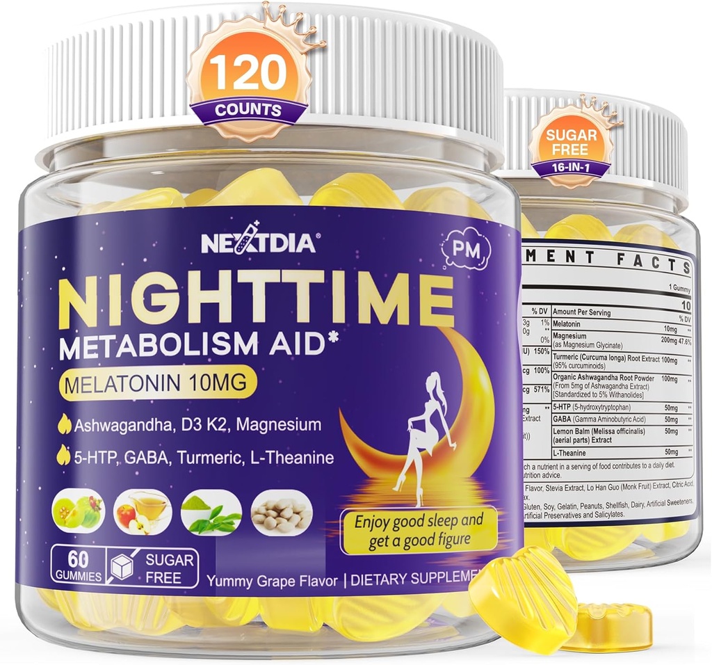 Melatonin 10mg Gummies, nat tid Metabolisme Gummies for voksne, Crush Excess Hoarding Mens du hviler, Fremme sunde Zzzs, med Magnesium, Ashwagandha, 5- HTP, GABA, 100% narkotika fri, Sukker fri, 2Packs