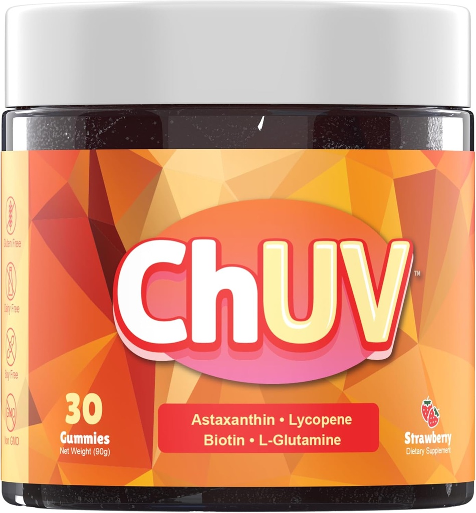 60 Gummies - Natural Astaxanthin Supplement for Support Tanning - Inkluderer Lycopene, Biotin, og L- Glutamin - Non-GMO & Gluten- Free