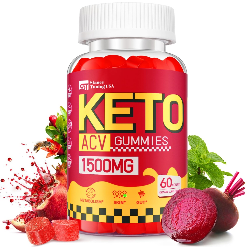 Keto ACV Gummies for vægttab - Lækker 1500MG Apple Cider Vincils med mor, Probiotika, Vitaminer B6 & B12 - Sukker fri, Vegan & Non- GMO - Understøtter Gut sundhed, Metabolisme & Fat Burn til kvinder