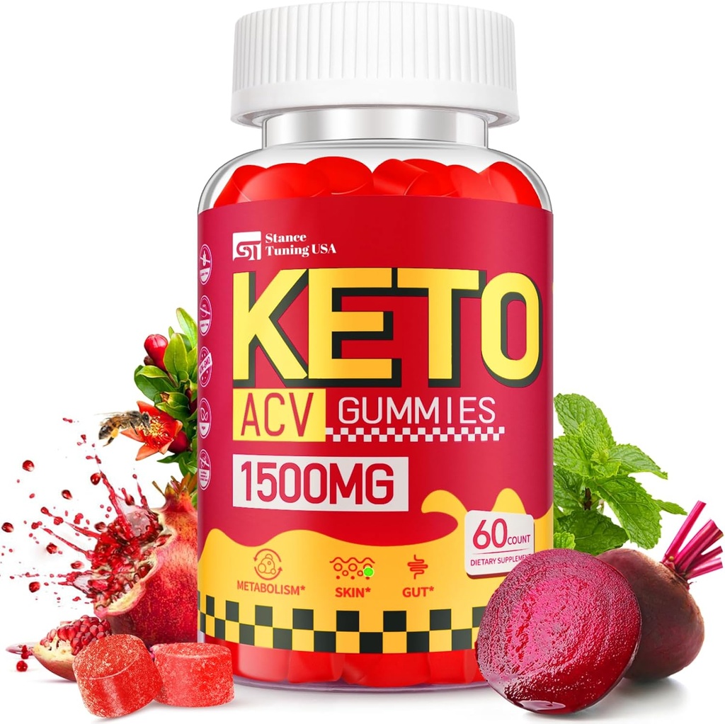 Keto ACV Gummies for vægttab - Lækker 1500MG Apple Cider Vincils med mor, Probiotika, Vitaminer B6 & B12 - Sukker fri, Vegan & Non- GMO - Understøtter Gut sundhed, Metabolisme & Fat Burn til kvinder