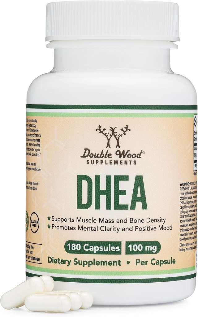 DHEA 100mg • 124; 180 Kapsler • 124; Max Strength 6 Month Supply • 124; Tredjeparts Testet • 124; Hormonbalance & sund aldring af dobbelt træ