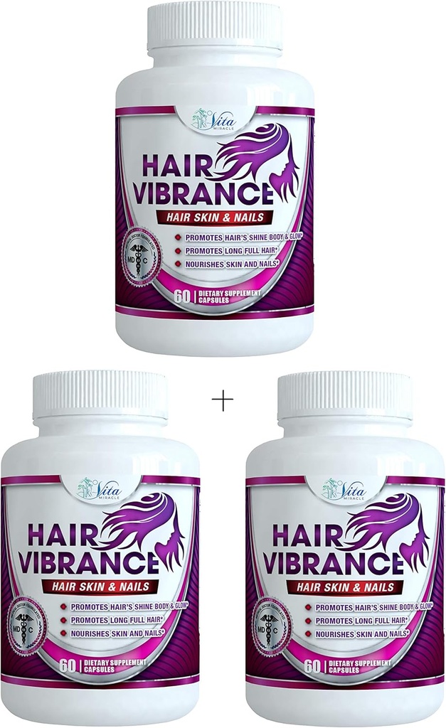 Hår Vibrance Hår Hud og negle Vitaminer - Læge Formuleret med 15000mcg Biotin for hårvækst og 23 Hårvækst Vitaminer for længere lysere fuld sundere hår hud negle og blærer (3 Pack)