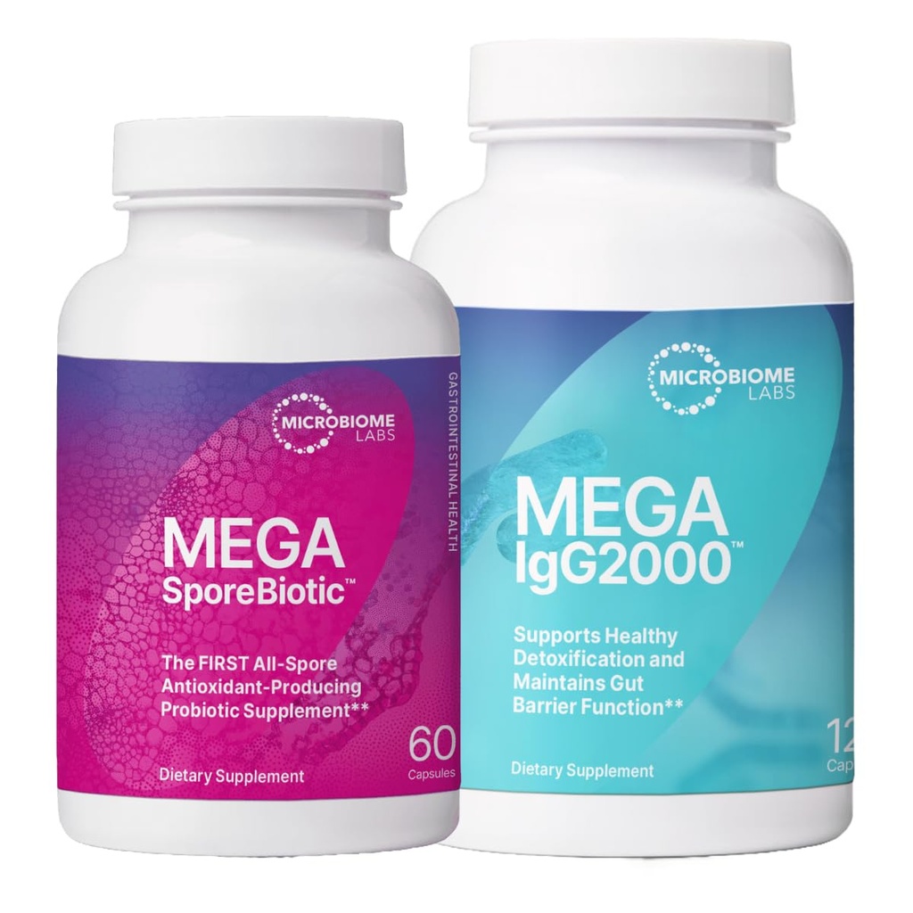Mikrobiome Labs MegaSporeBiotic (60 kapsler) + MegaIgG2000 (120 kapsler) Gut og immunsupportbundle - Spore- based Probiotic med Dairy- Free Immunoglobulin koncentrat
