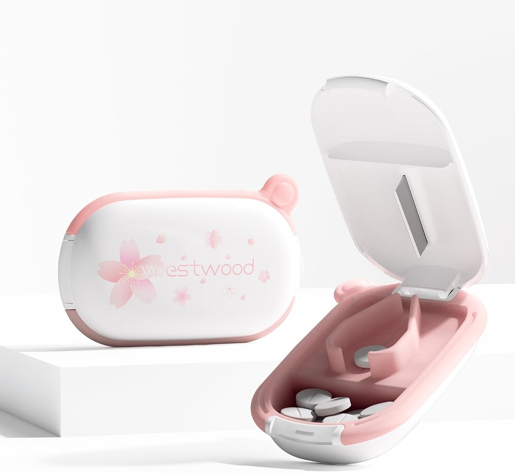 White Small Pill Cutter Splitter with Centering Device for Small and Tiny Pills, Cuts Vitamins Tablets, Portable Exquisite Pill Crusher for Purse Pocket