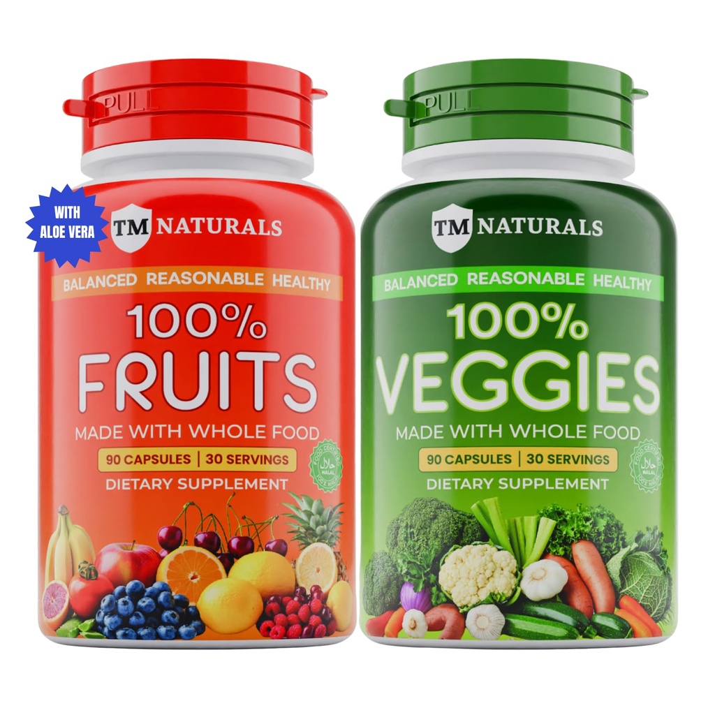 Fruit and Veggies Supplement Vitamins for Men and Women - Super Fruits and Veggies Capsules to Support Balanced Nutrition and Energy Levels - Whole Natural Super Foods 90 Count (Pack of 2)