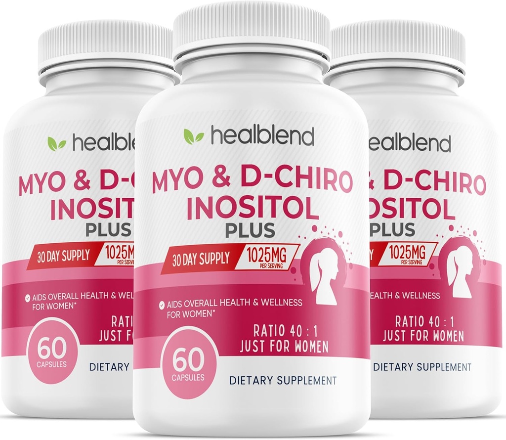 Myo & D- Chiro Inositol Plus Supplement Blend, Hormonal Balance, sund ovulation & Samlet wellness støtte til kvinder, fertilitet og graviditet sundhed (3 Pack)