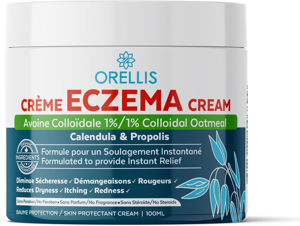 Eksem Cream med organisk kolloid havregryn, Calendula & Propolis, Natural Eksem Relief Salve ansigt & krop. Øjeblikkelig Itch Relief, Dermatitis Lotion Kids & Voksne. Soothe Skin Irritations.