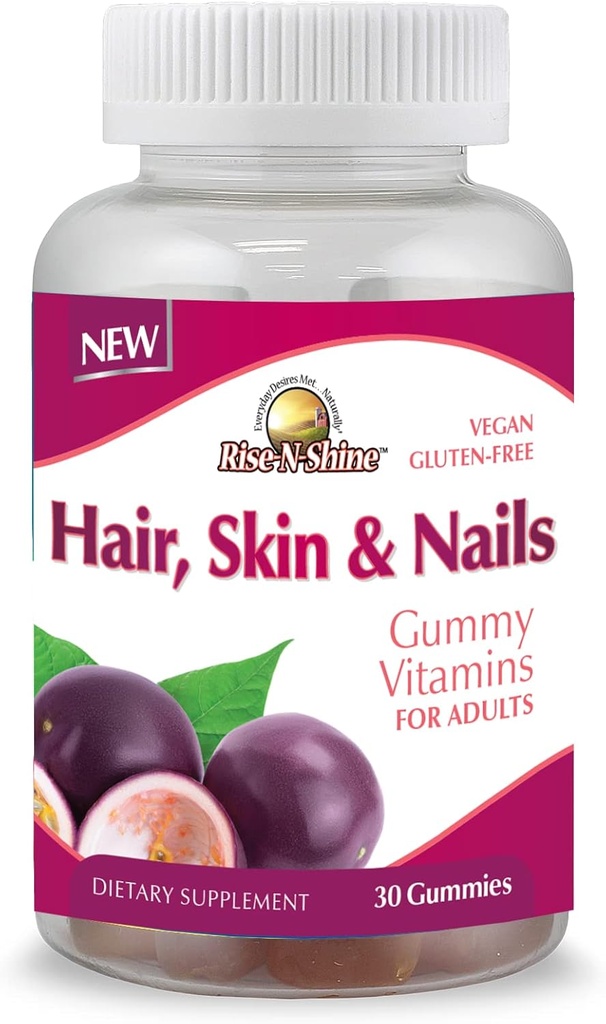 Rise- N- Shine Hir Skin & Nails Gummy Vitamin - Pektin baserede gummier for kvinder og mænd med vitaminer, biotin, collagen & mere - 30 Tæl