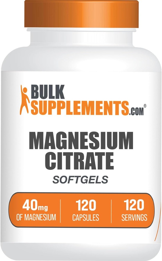 BulkSupplements.com Magnesium Citrate Softels - Magnesium Supplement, Magnesium Citrate Supplement - Gluten Free, 1 Softgel per Serving (40 mg Magnesium), 120 Tæl (pakke med 1)
