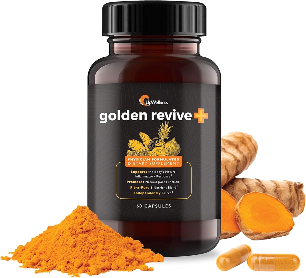 Upwellness Golden Revive + fælles støtte supplement med gurkemeje med sort peber, Quercetin, og Magnesium-gurkemeje Boswellia tillæg - 6 aktive ingredienser til fælles pleje - 60 kapsler