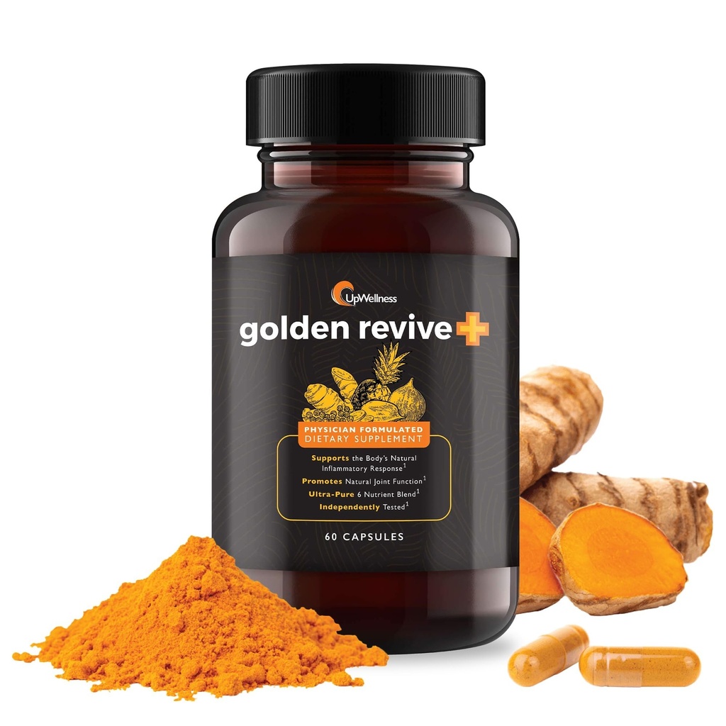 Upwellness Golden Revive + fælles støtte supplement med gurkemeje med sort peber, Quercetin, og Magnesium-gurkemeje Boswellia tillæg - 6 aktive ingredienser til fælles pleje - 60 kapsler