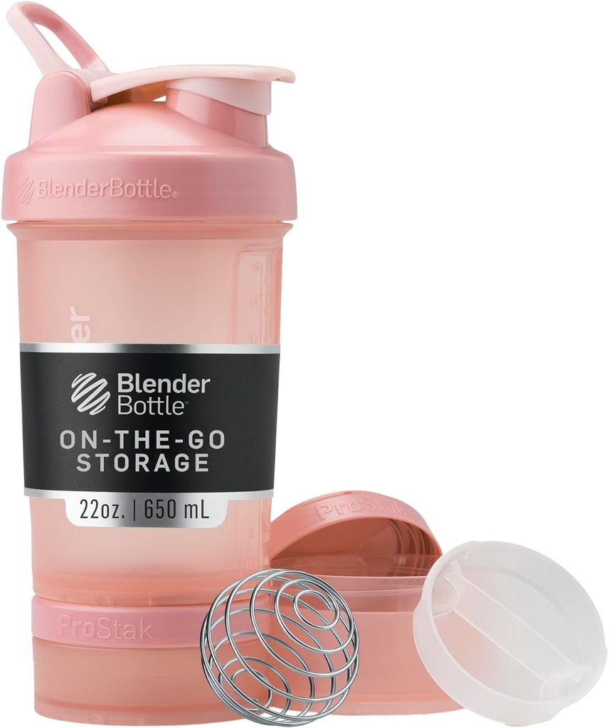 BlenderBottle Shaker Flaske med pille Organizer og opbevaring for protein pulver, Classic V2 ProStak System, 22-Ounce, Rose Pink