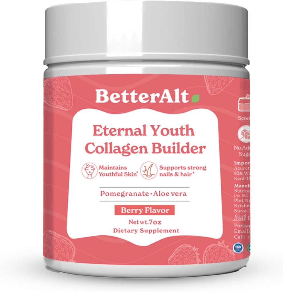 Bedre Alt Evig Youth Collagen Builder (Berry Flavor) 200g Mex124; for strålende, Youthly & glødende Skin Mex124; Hjælper Boost Collagen & Giver antioxidant Support 124; Ingen tilsat sukker & Ingen kunstige tilsætningsstoffer