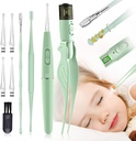 Ear Wax Removal Tools, 9 Pack Ear Cleaning Tool, Ear Pick med 2 LED Lights, Build- in USB Ear Wax Remover for børn og voksne