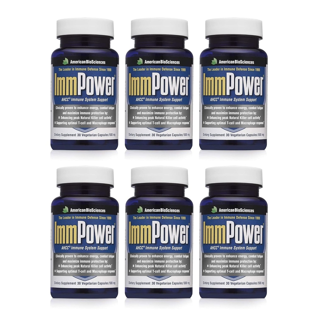 American BioSciences ImmPower AHCC Supplement 6-Pack, Enhanced Immune Support, Natural Killer Cell Activity and Cytokine Production, 30 Vegetarian Capsules, 500 milligrams per Capsule