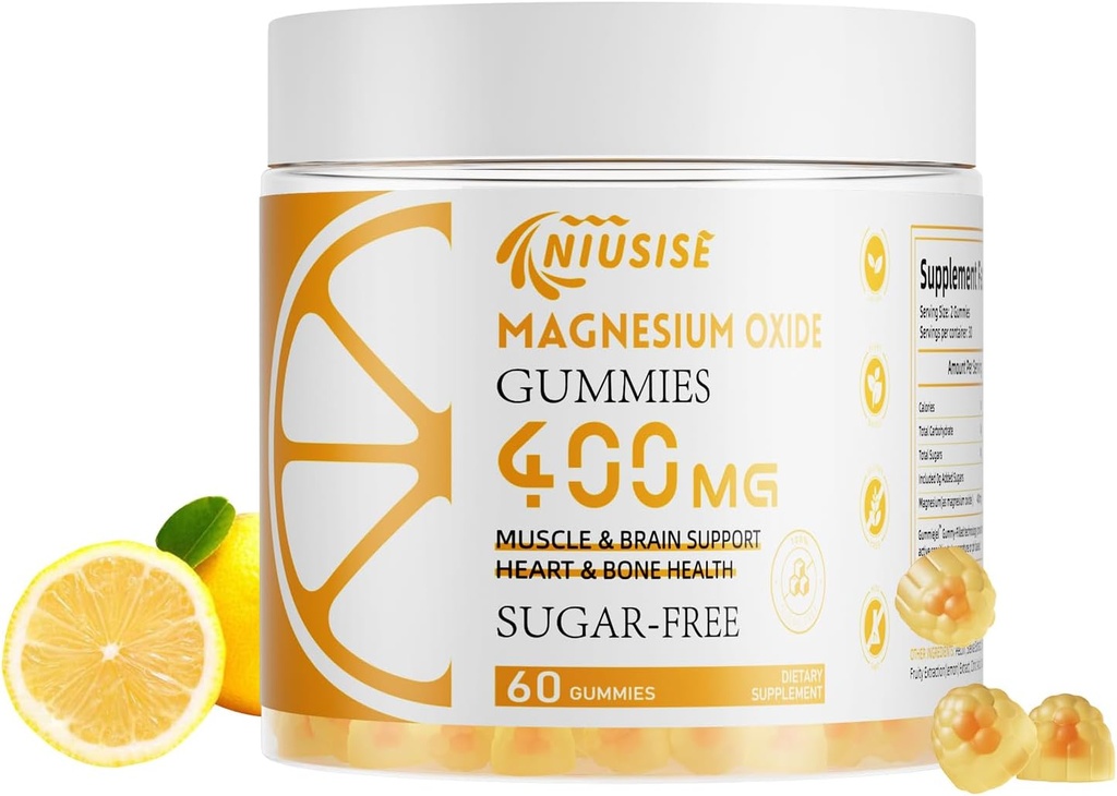 Magnesium Oxide Gummies for Men & Women, Easily Absorbed Magnesium Gummies Supplement for Muscle, Bone and Heart Support, Magnesium Complex Supplement 400mg