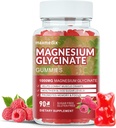 Magnesium Glycinat Gummies 1000mg, Sukker Free Magnesium Kalium Kosttilskud Chewable for voksne med L- Threonate til søvn, Body Support og Afslapning, 90 Raspberry Gummies