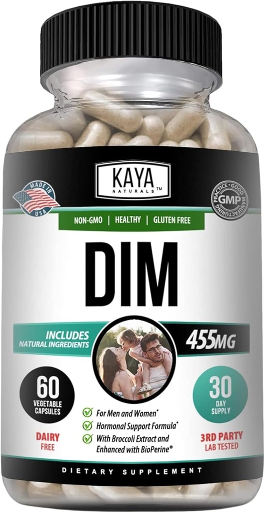 Kaya Naturals DIM Ultra Yep 124; Supplement for kvinder og mænd; Vegetabilske kapsler med Broccoli ekstrakt & BioPerine Yep 124; Herbal Supplement for Hormonal Support, Acne, Menopause, og Prostata - 60 Greve