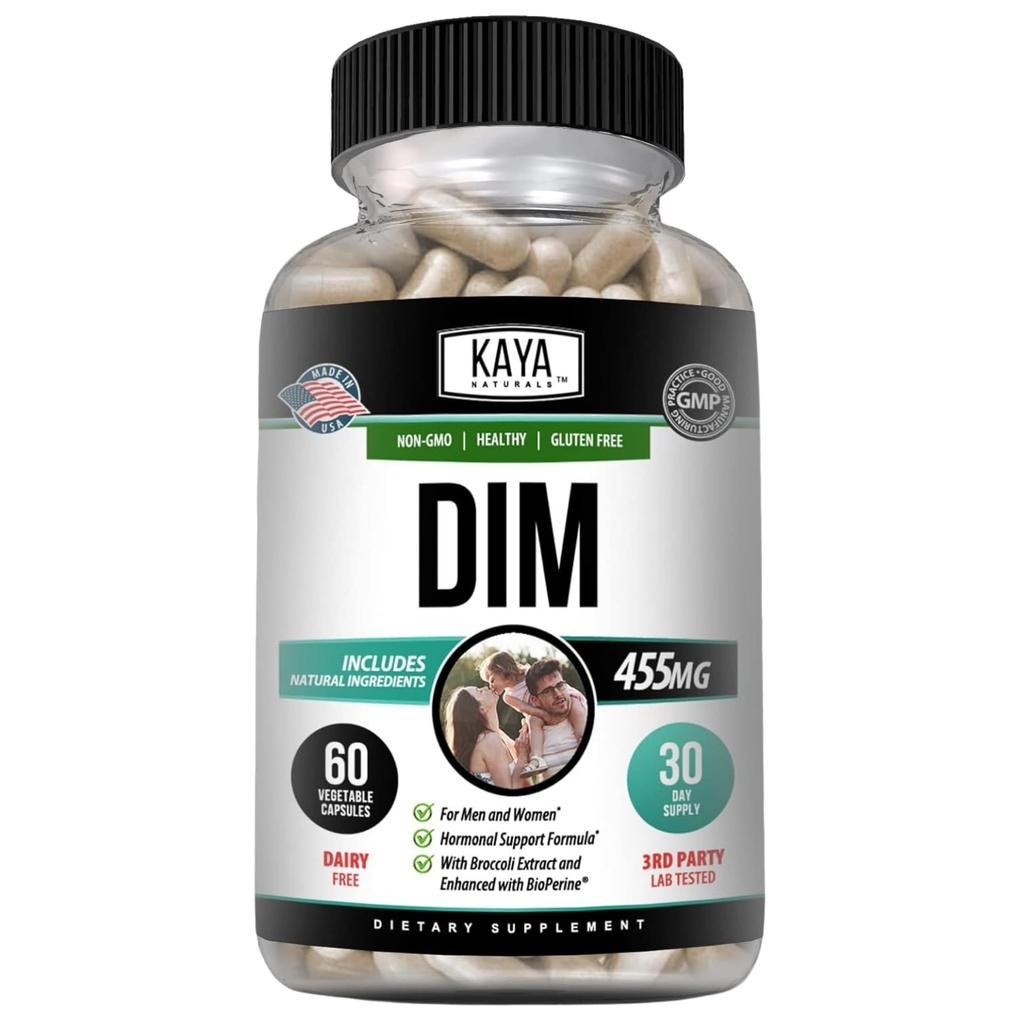 Kaya Naturals DIM Ultra Yep 124; Supplement for kvinder og mænd; Vegetabilske kapsler med Broccoli ekstrakt & BioPerine Yep 124; Herbal Supplement for Hormonal Support, Acne, Menopause, og Prostata - 60 Greve
