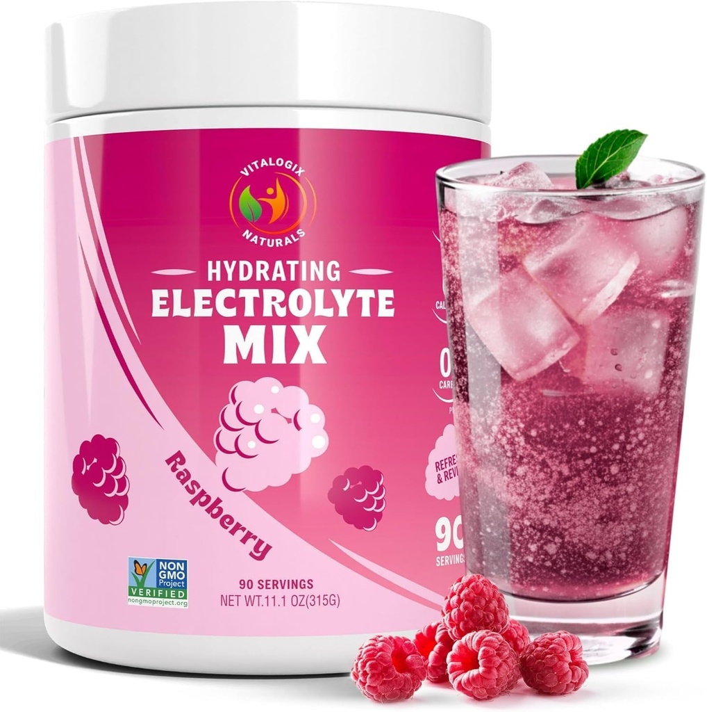Elektrolytpulver - Raspberry Artival 124; sukkerfri hydrering drik mix med 6 Elektrolytter til energi, Cramp Relief & Recovery Medic124; Keto, Vegan, Fastende Friendly Medic124; Magnesium, Kalium Medical 124; 90 Servering