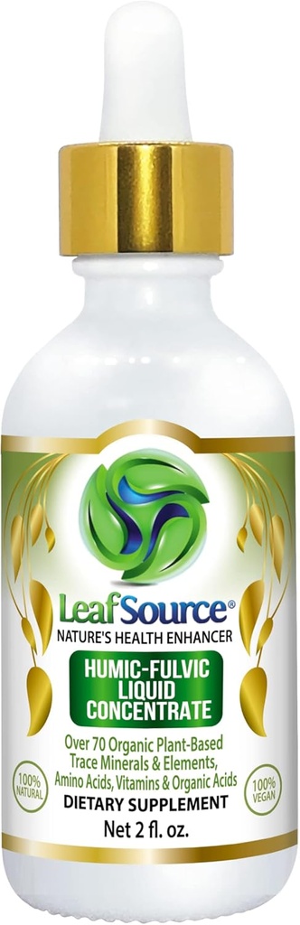 LEAFSOURCE Humic Fulvic Acid Liquid 2oz Trace Minerals with Electrolytes Collagen Vitamins Superior Humic to Fulvic Ratio More Energy Gut Health Joint Health Immune Support Hydration 180 serv