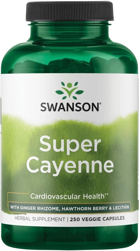 Swanson Super Cayenne - Herbal supplement fremme hjerte sundhed, cirkulation & blodgennemstrømning - Natural Formel w / Ginger Rhizome, Hawthorne Berry & Lecithin - (250 Veggie kapsler)