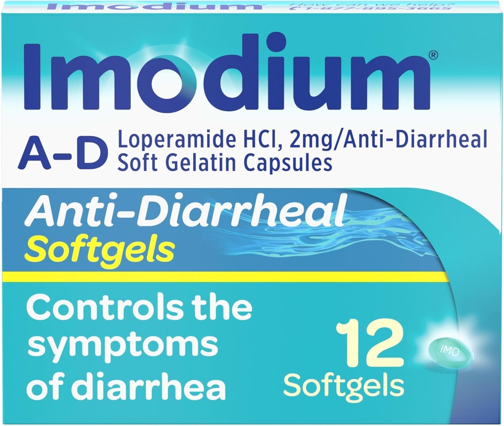 Imodium A- D Diarré Relief Softels med Loperamid HCl, Anti- Diarré Medicin til at hjælpe med at kontrollere symptomer på Diarré På grund af akut, Travelers Diarré, HSA / FSA Egnet, 12 ct