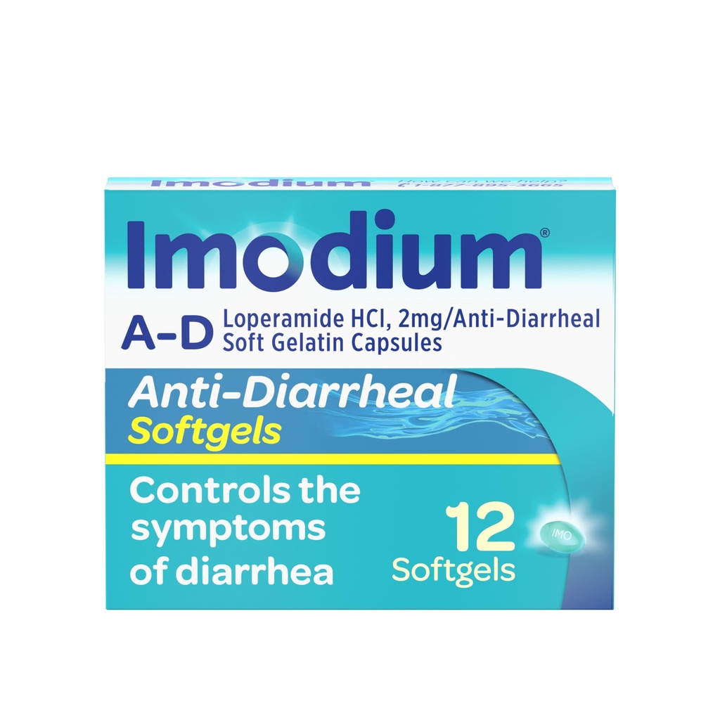 Imodium A- D Diarré Relief Softels med Loperamid HCl, Anti- Diarré Medicin til at hjælpe med at kontrollere symptomer på Diarré På grund af akut, Travelers Diarré, HSA / FSA Egnet, 12 ct
