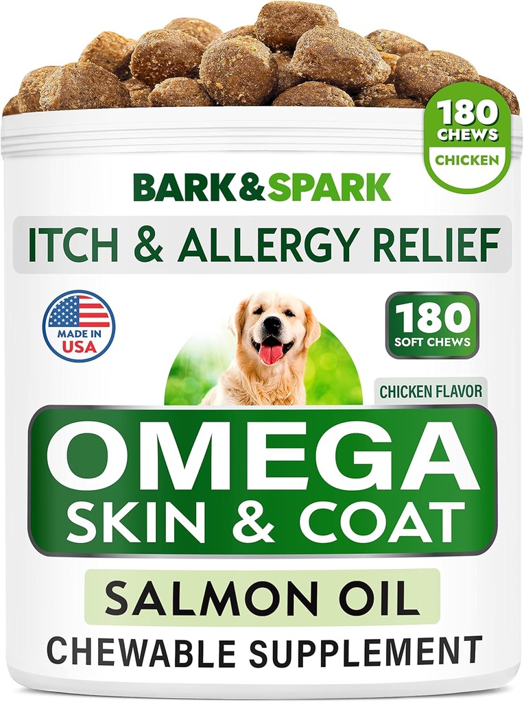 BARK & SPARK Omega 3 for hunde - 160 Fish Oil Treats for hunde - Hud og Coat Supplement - EPA & DHA fedtsyrer - Canine Salmon Oil - Anchovy