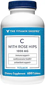 Den Vitamin Shoppe C vitamin 1.000MG med Rose HIPS, Antioxidant, der støtter immunforsvar og hjerte-kar-sundhed, Rose HIPS give en naturlig kilde til C-vitamin (300 tabletter)