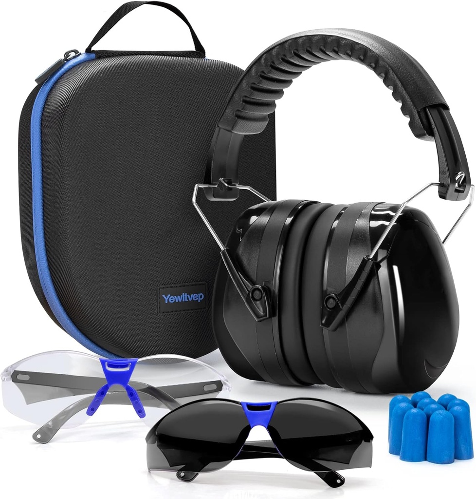 Yewltvep Shooting Ear Protection Gun Range Øre Beskyttelse med Earmuffs, Gun sikkerhedsbriller, Earplups, Hårde Opbevaring Case